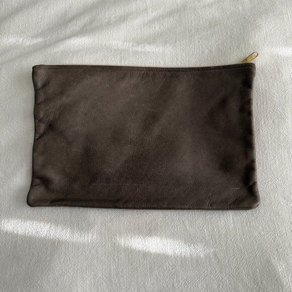 American Apparel Gray Leather Zipper Clutch - Picture 1 of 4